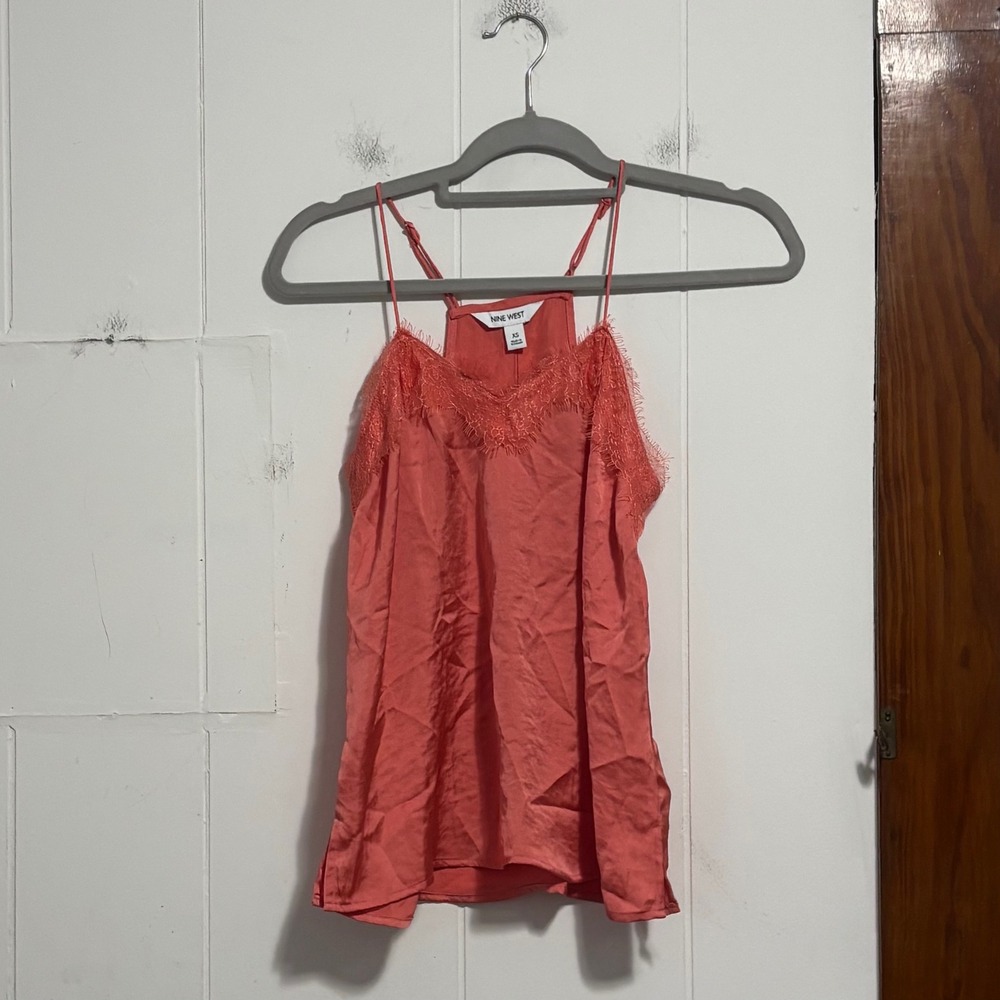 Nine West Women Coral Lace Trim Woven Cami Tank Top Size XS